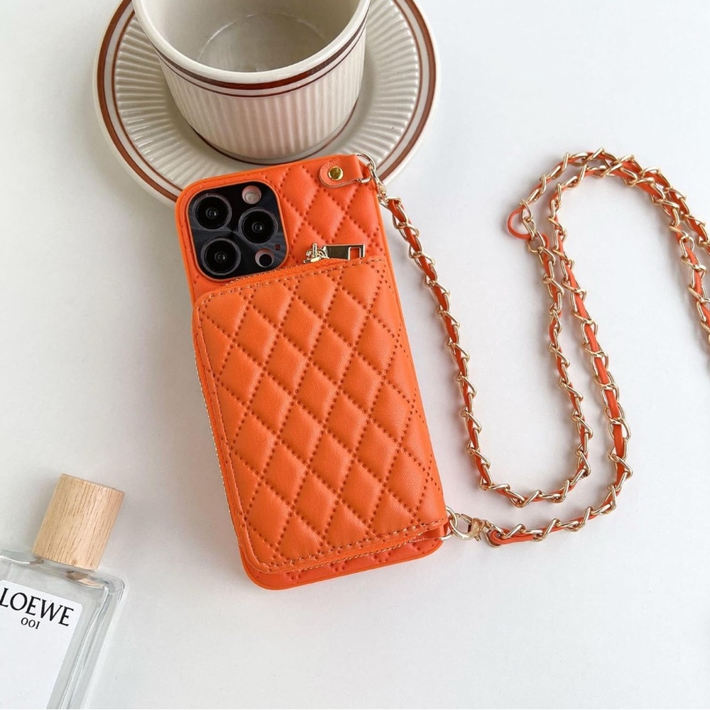 NEW Orange Quilted Phone Case with Chain Crossbody